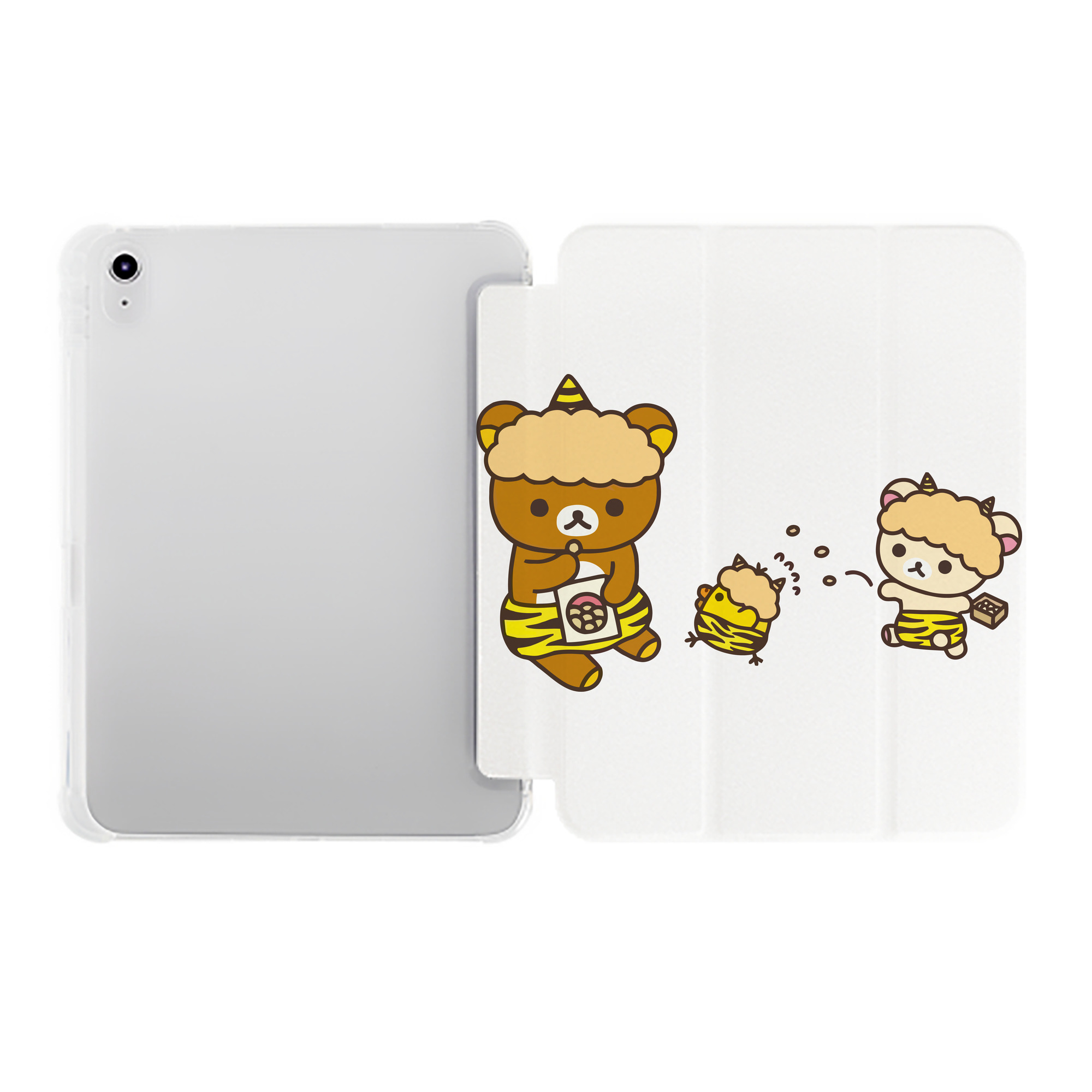 （画像用） リラックマ リラックマ キイロイトリ Rilakkuma Korilakkuma Kiiroitori IPad ケース ペン収納付き 三つ折りスタンド PUレザー×シリコン 対応機種9.5/10.5/10.9インチ